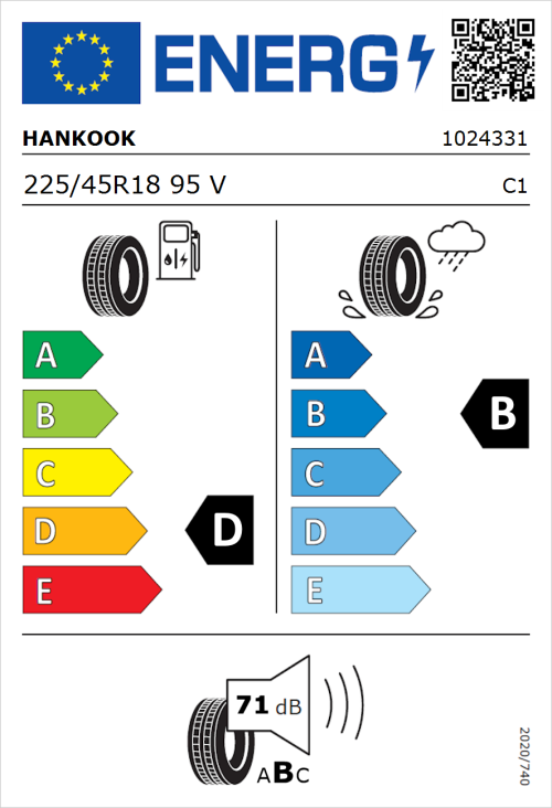 Tyre Label for Hankook Ventus Prime 2 K115 225/45R18 95V
