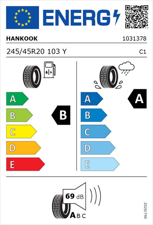 Tyre Label for Hankook iON evo IK01 245/45R20 103Y