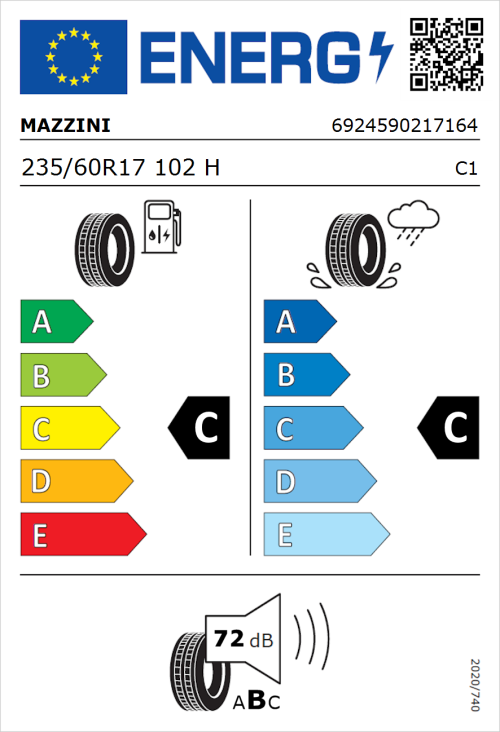 Tyre Label for Mazzini Eco 602 235/60R17 102H