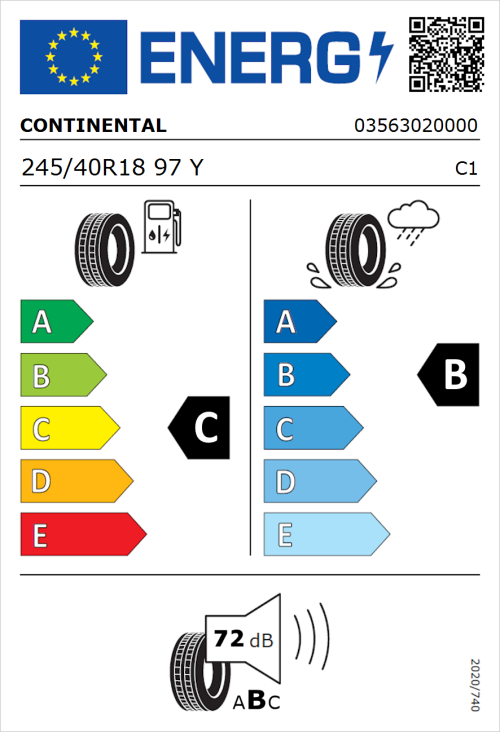 Tyre Label for Continental ContiSportContact 5 SSR 245/40R18 97Y