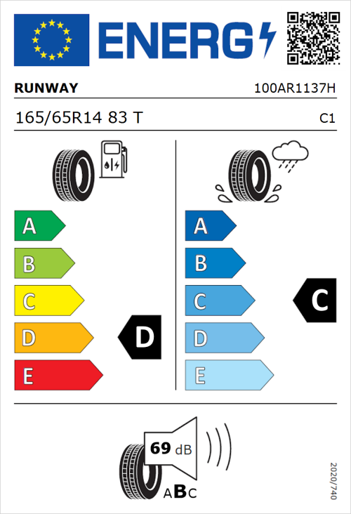 Tyre Label for Runway Enduro HP 165/65R14 83T