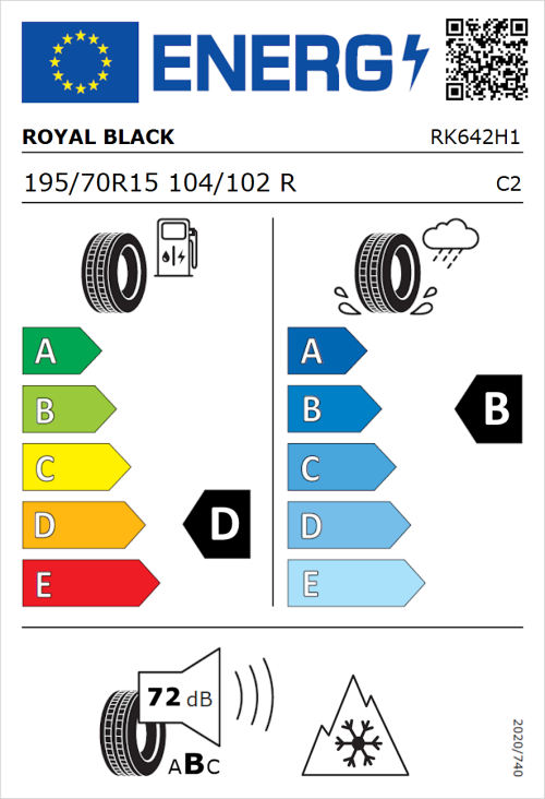 Tyre Label for Royal Black Commercial 195/70R15 104/102R